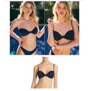 MINK PINK Bikini Swim Top Bandeau Bikini Top Navy Blue Medium $49